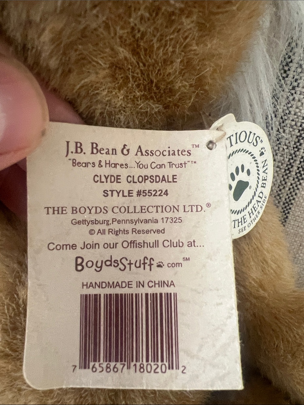 Boyds Plush Chestnut Horse “Clyde Clopsdale” with Horseshoe Charm. Vintage - Picture 3 of 3